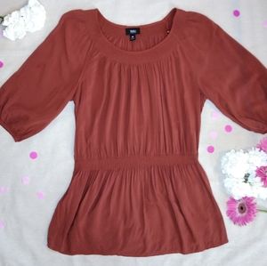 Terracotta Rust Orange Boho Top with cinched waist